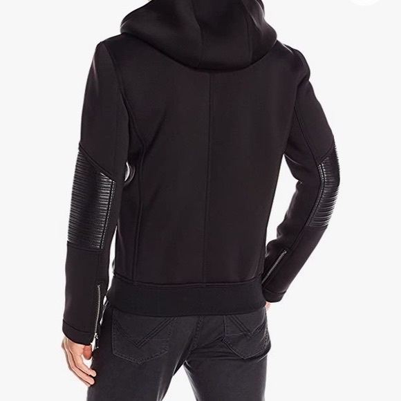 Guess Men’s Mixed Media Hooded Moto Jacket used *** - Picture 3 of 4